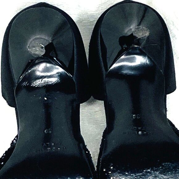 Rene Caovilla Stiletto Heels Pointy Toe Bead D'Orsay 8 8.5 39 Witch Black Velvet - Picture 13 of 16
